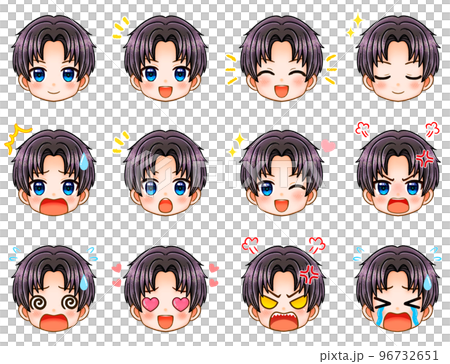 男性のちびキャラ顔アイコンイラスト素材セット 96732651