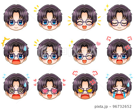 眼鏡男性のちびキャラ顔アイコンイラスト素材セット 眼鏡男性のちびキャラ顔アイコンイラスト素材セット 96732652