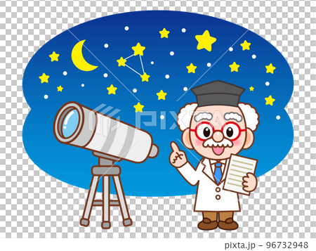 プラネタリウムの解説をする博士のイラスト素材 96732948