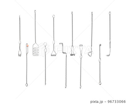 Set of logopedic probes on white background, top view. Speech therapist's tools Set of logopedic probes on white background, top view. Speech therapist's tools 96733066