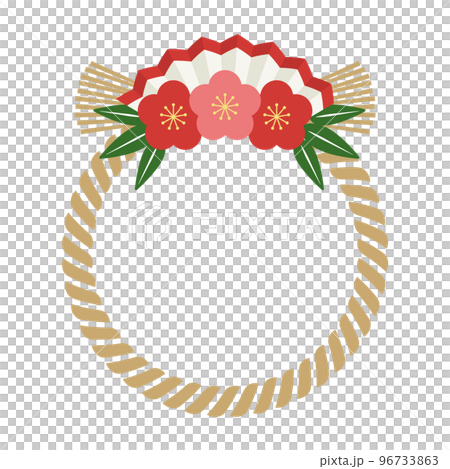 Japanese-style frame with shimenawa, New Year's, and New Year's card materials, Japanese illustration materials, Japanese traditional events, New Year's, New Year's, plums, single item 96733863