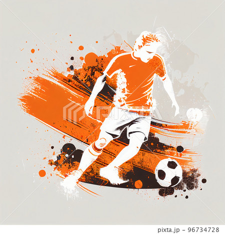 Dutch national football player. Netherlands soccer team. Dutch soccer poster. Abstract Netherlands football background 96734728