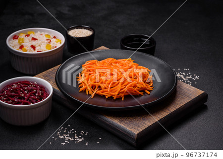 Tasty spicy Korean carrot with spices and herbs 96737174