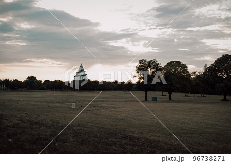 Sunset in the steppe. Cloudy skies in the evening. 96738271