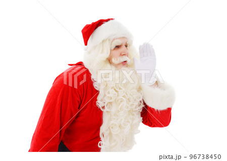 Santa Claus says with hand at the face on a white background Christmas. Santa Claus says with hand at the face on a white background Christmas. 96738450