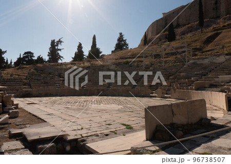 Ancient theater of Dionysus seen from the hill of Athens Acropolis, Greece Ancient theater of Dionysus seen from the hill of Athens Acropolis, Greece 96738507
