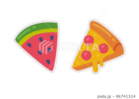Pizza and Watermelon Cute Fashion Sticker and Patch Vector Set Pizza and Watermelon Cute Fashion Sticker and Patch Vector Set 96741324