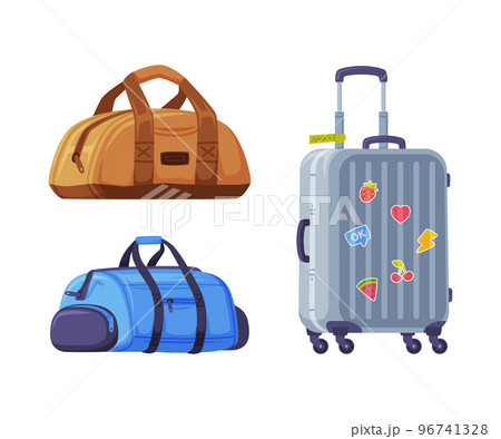 Travel Suitcase with Wheels and Bag with Handle as Packed Luggage for Traveling Vector Set Travel Suitcase with Wheels and Bag with Handle as Packed Luggage for Traveling Vector Set 96741328