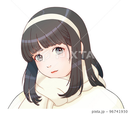カチューシャとマフラーをした女の子　服=乳白、マフラー=乳白、髪=黒 96741930