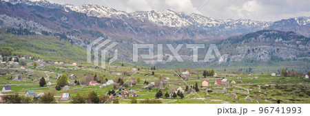 Cute cozy village in the mountains of Montenegro BANNER, LONG FORMAT 96741993