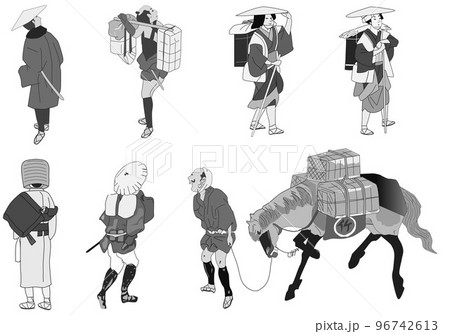 江戸の旅人モノクロ 96742613