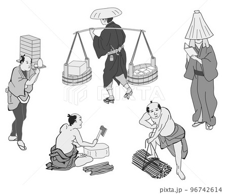 江戸の職人モノクロ 96742614