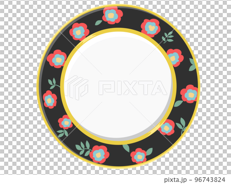 帶花卉圖案的可愛盤子，黑色 96743824