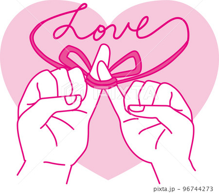 Love_赤い糸の文字で結ばれた小指_ピンク＿ハートあり 96744273