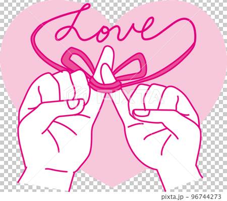 Love_赤い糸の文字で結ばれた小指_ピンク＿ハートあり 96744273