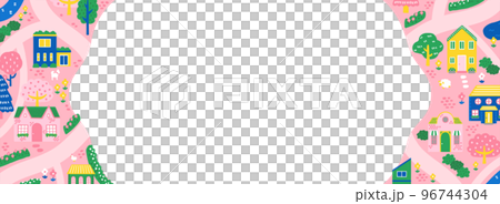 手繪街景（鳥瞰圖）畫框/背景素材（橫版） 96744304