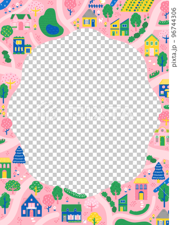 手繪街景（鳥瞰圖）畫框/背景素材（豎向） 96744306