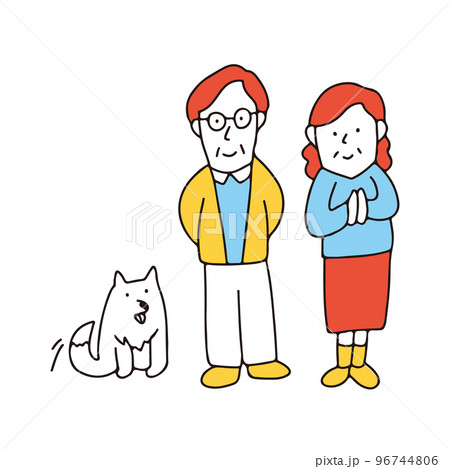 帰省してくる家族を待っている実家の両親と犬 帰省してくる家族を待っている実家の両親と犬 96744806