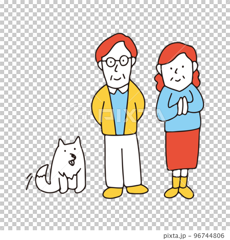 帰省してくる家族を待っている実家の両親と犬 帰省してくる家族を待っている実家の両親と犬 96744806