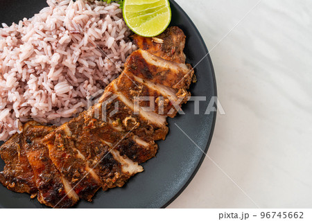 spicy grilled Jamaican jerk chicken with rice spicy grilled Jamaican jerk chicken with rice 96745662