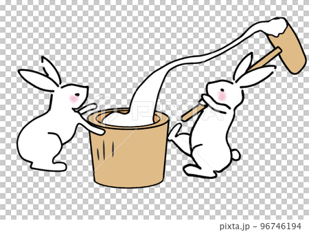 Two rabbits making mochi 96746194