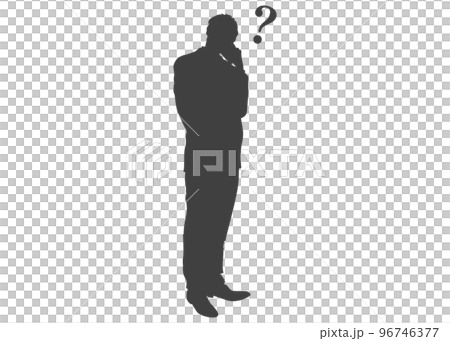 スマートフォンで話しながら疑問に思うスーツ姿の男性ビジネスマン  全身正面のシルエット 96746377