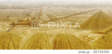 own coal open pit landscape with enormous digging excavator Selectiv focus own coal open pit landscape with enormous digging excavator Selectiv focus 96746490