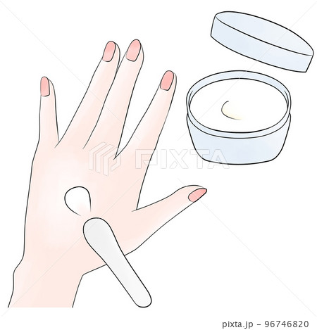 (水彩風)ジャー容器のハンドクリームをヘラで手につけるイラスト (水彩風)ジャー容器のハンドクリームをヘラで手につけるイラスト 96746820