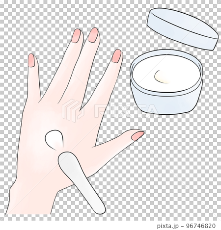 (水彩風)ジャー容器のハンドクリームをヘラで手につけるイラスト (水彩風)ジャー容器のハンドクリームをヘラで手につけるイラスト 96746820