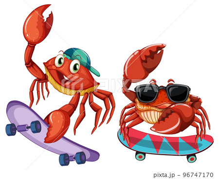 Cute crab cartoon character skating 96747170