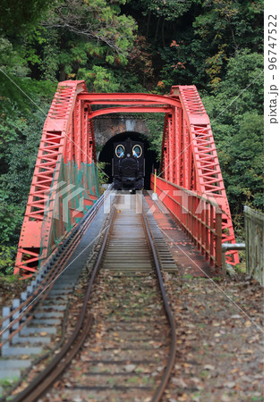 秋のマイントピア別子、打除鉄橋をゆく鉱山観光列車（帰路） 96747522