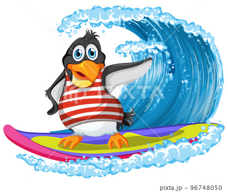 Cute penguin cartoon character surfing Cute penguin cartoon character surfing 96748050