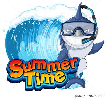 Summer time icon with shark cartoon character 96748052