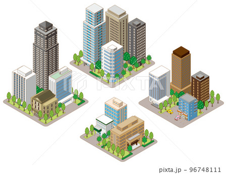 建物の立体的なイラスト. 街並みの景観. 建物の立体的なイラスト. 街並みの景観. 96748111
