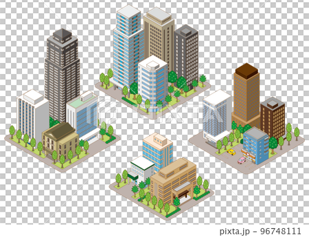 建物の立体的なイラスト. 街並みの景観. 建物の立体的なイラスト. 街並みの景観. 96748111