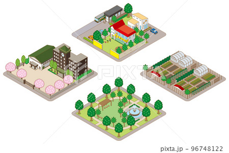 建物の立体的なイラスト. 街並みの景観. 96748122