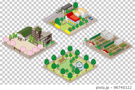 建物の立体的なイラスト. 街並みの景観. 96748122
