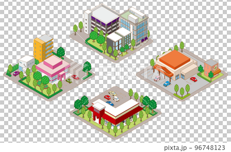 建物の立体的なイラスト. 街並みの景観. 96748123