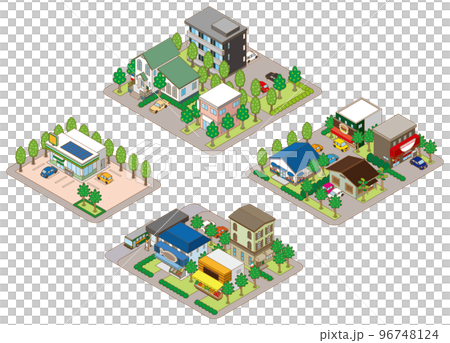 建物の立体的なイラスト. 街並みの景観. 建物の立体的なイラスト. 街並みの景観. 96748124