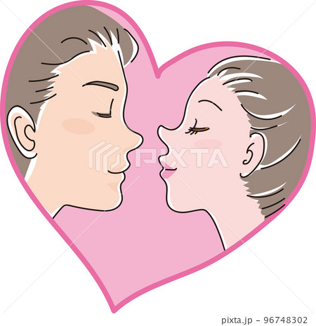 向かい合う男女_ハート_カラー 96748302