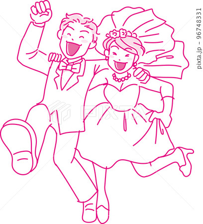 結婚_走る二人_マゼンタ1色 96748331