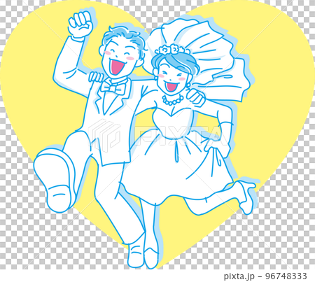 Marriage _ Two people running _ Heart _ Cyan yellow 96748333