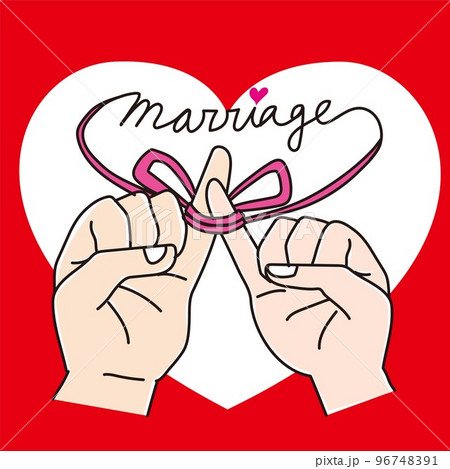 Marriage_赤い糸の文字で結ばれた小指_カラー＿背景色あり 96748391