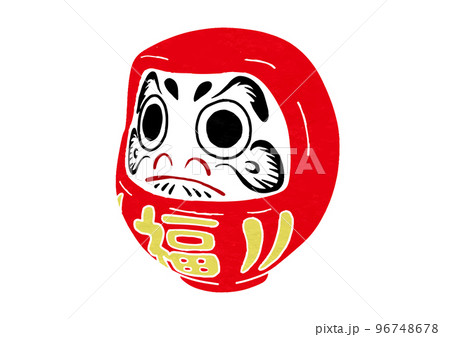 斜め向きのだるまのイラスト（版画風） 96748678
