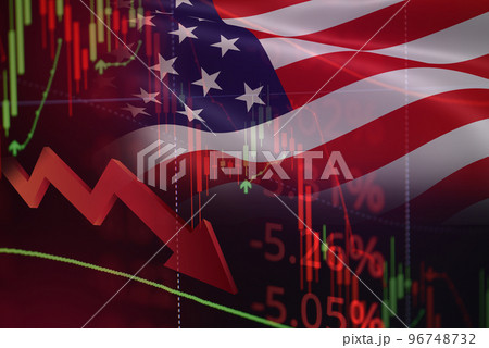 USA. recession stock market exchange loss trading graph analysis investment indicator business graph charts of financial crisis stock crash red price chart fall money economic world financial USA. recession stock market exchange loss trading graph analysis investment indicator business graph charts of financial crisis stock crash red price chart fall money economic world financial 96748732