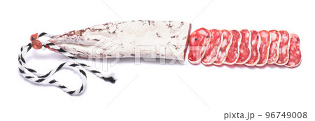 Spanish Fuet thin dried salami sausage isolated on a white background 96749008