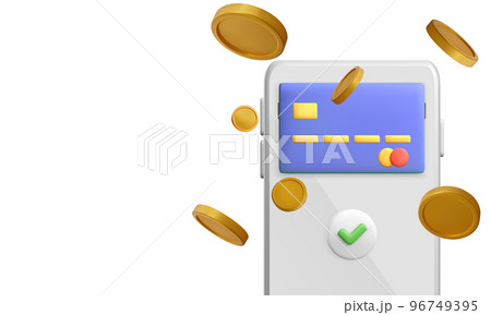 Wins the jackpot 777 online on phone on the background flying coins. Win prize. Vector illustration Wins the jackpot 777 online on phone on the background flying coins. Win prize. Vector illustration 96749395