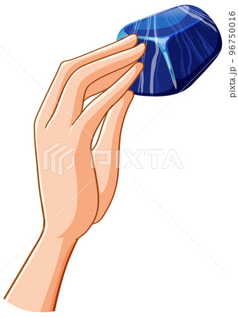 Hand holding sodalite stone isolated 96750016