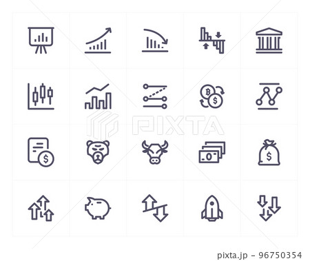 Stock market line icon set. Vector illustration on white background. 200x200 pixel perfect. Stock market line icon set. Vector illustration on white background. 200x200 pixel perfect. 96750354