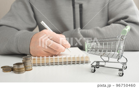 empty shopping basket, concept of high prices and rising inflation, Problem of families and household budgets. Total Housing Costs. Living Expenses. 96750460